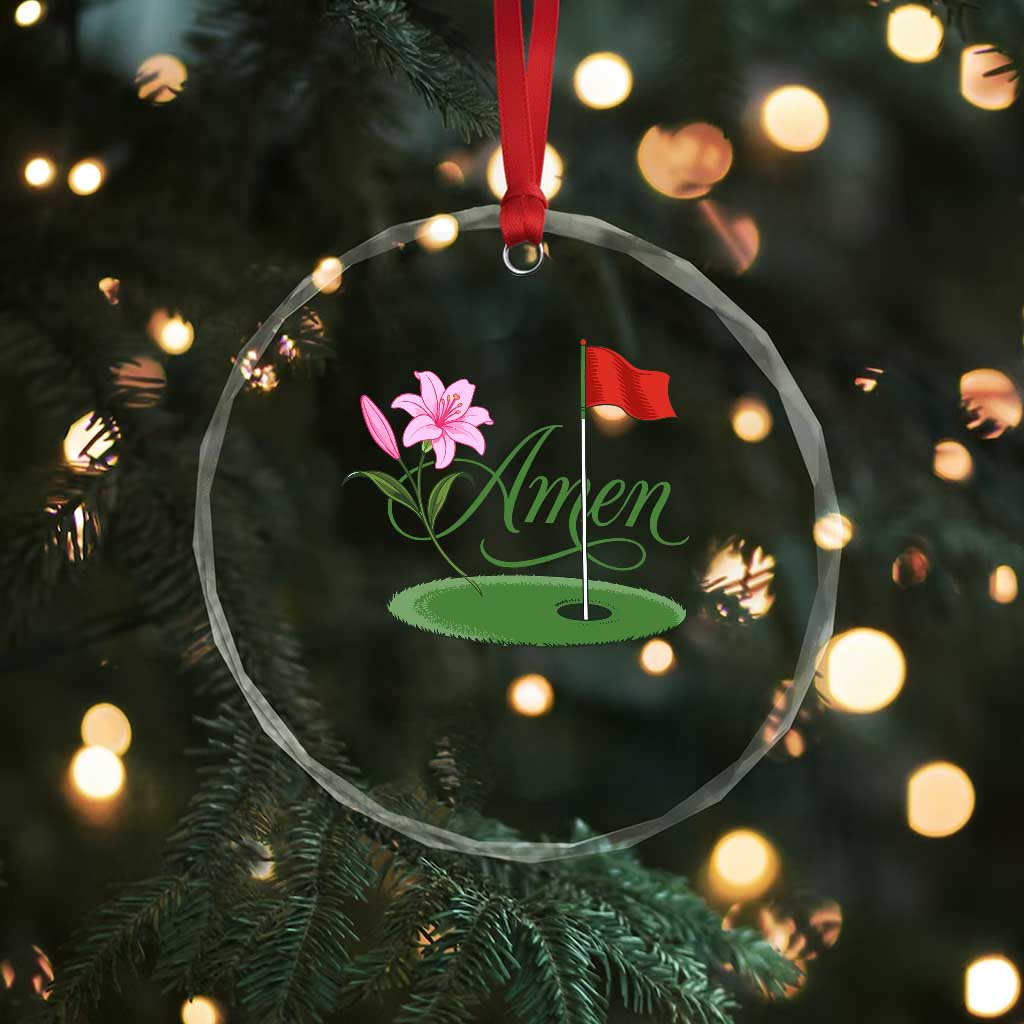 Amen Funny Golf Crystal Glass Ornament Azalea Floral Augusta Georgia for Golfers