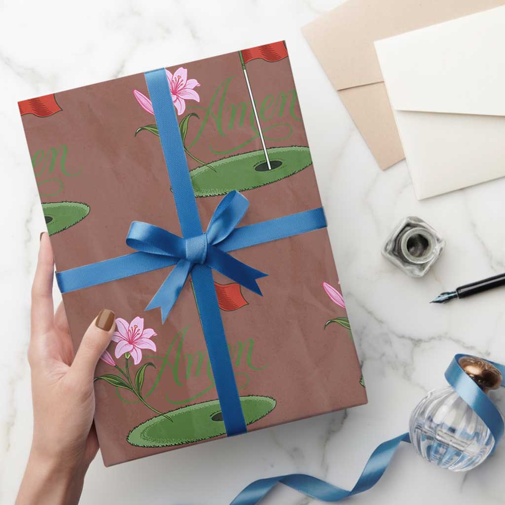 Amen Funny Golf Wrapping Paper Roll Azalea Floral Augusta Georgia for Golfers