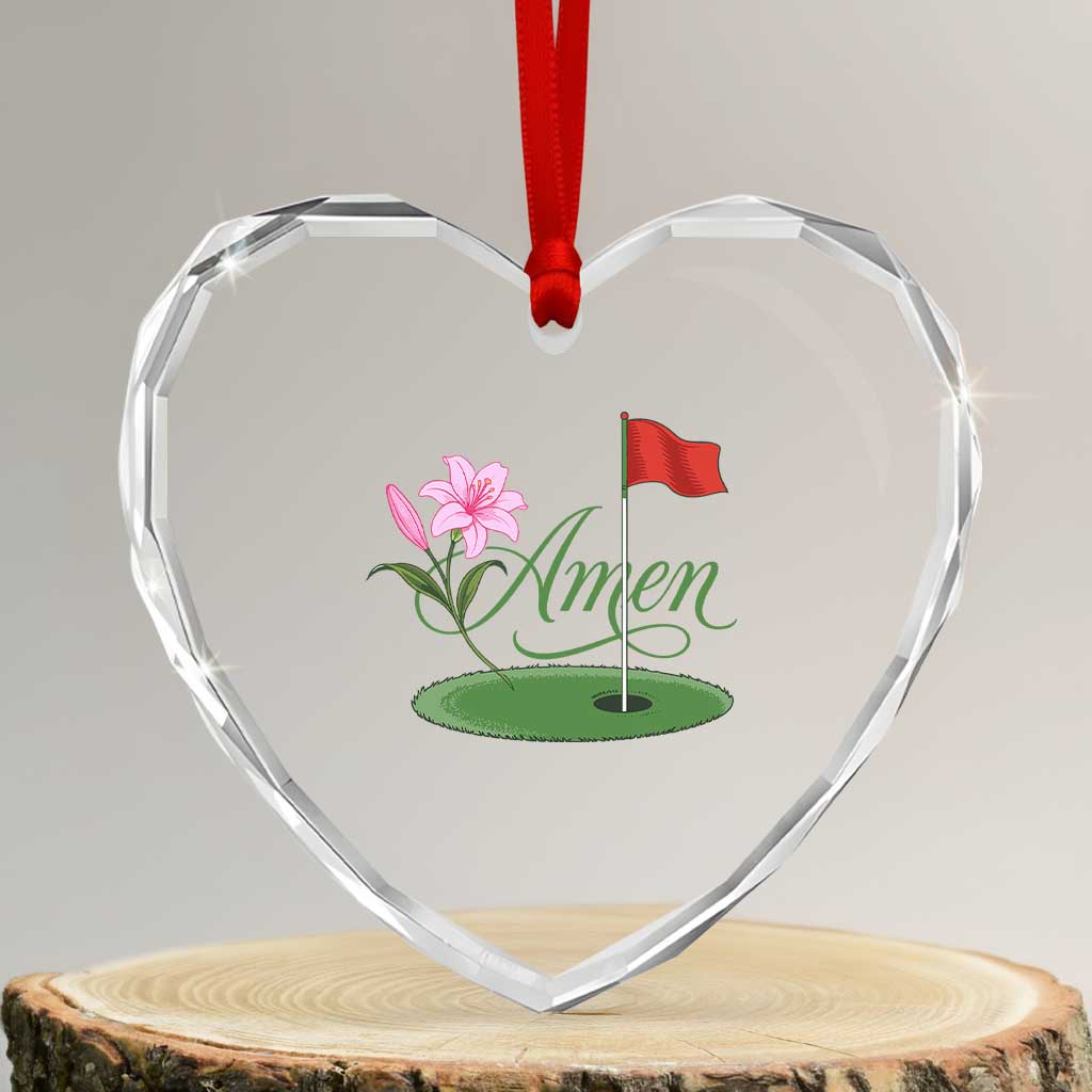 Amen Funny Golf Heart Crystal Glass Ornament Azalea Floral Augusta Georgia for Golfers