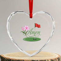 Amen Funny Golf Heart Crystal Glass Ornament Azalea Floral Augusta Georgia for Golfers