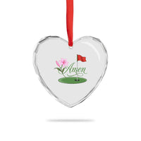 Amen Funny Golf Heart Crystal Glass Ornament Azalea Floral Augusta Georgia for Golfers