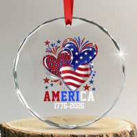 America 1776-2026 Patriotic Hearts Crystal Glass Ornament Semiquincentennial 250th Anniversary Red White Blue Stars and Stripes