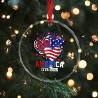 America 1776-2026 Patriotic Hearts Crystal Glass Ornament Semiquincentennial 250th Anniversary Red White Blue Stars and Stripes
