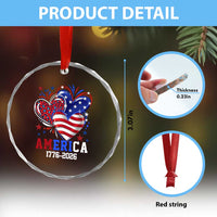 America 1776-2026 Patriotic Hearts Crystal Glass Ornament Semiquincentennial 250th Anniversary Red White Blue Stars and Stripes