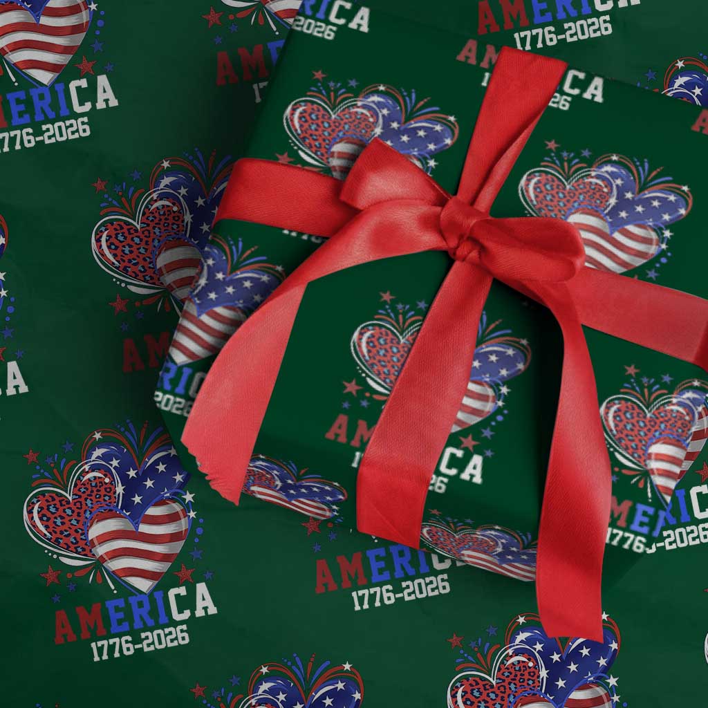 America 1776-2026 Patriotic Hearts Wrapping Paper Roll Semiquincentennial 250th Anniversary Red White Blue Stars and Stripes