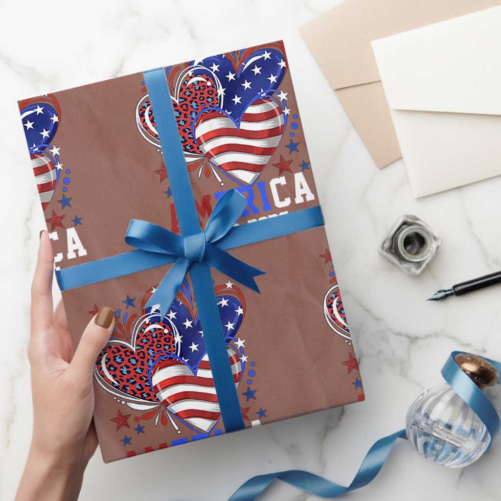 America 1776-2026 Patriotic Hearts Wrapping Paper Roll Semiquincentennial 250th Anniversary Red White Blue Stars and Stripes