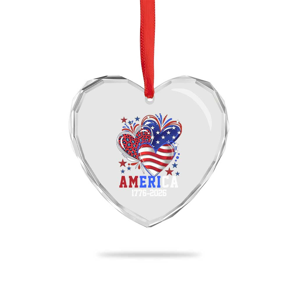 America 1776-2026 Patriotic Hearts Heart Crystal Glass Ornament Semiquincentennial 250th Anniversary Red White Blue Stars and Stripes