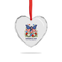 America 250 Patriotic Butterfly Floral Graphic Heart Crystal Glass Ornament American Flag Wings Watercolor Wildflowers 1776 to 2026 Semiquincentennial
