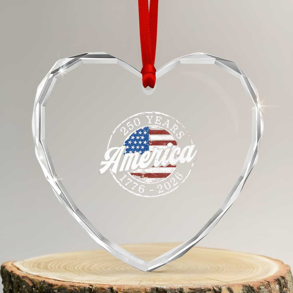 America 250 Years 1776 2026 Heart Crystal Glass Ornament 250th Anniversary USA Vintage USA Flag