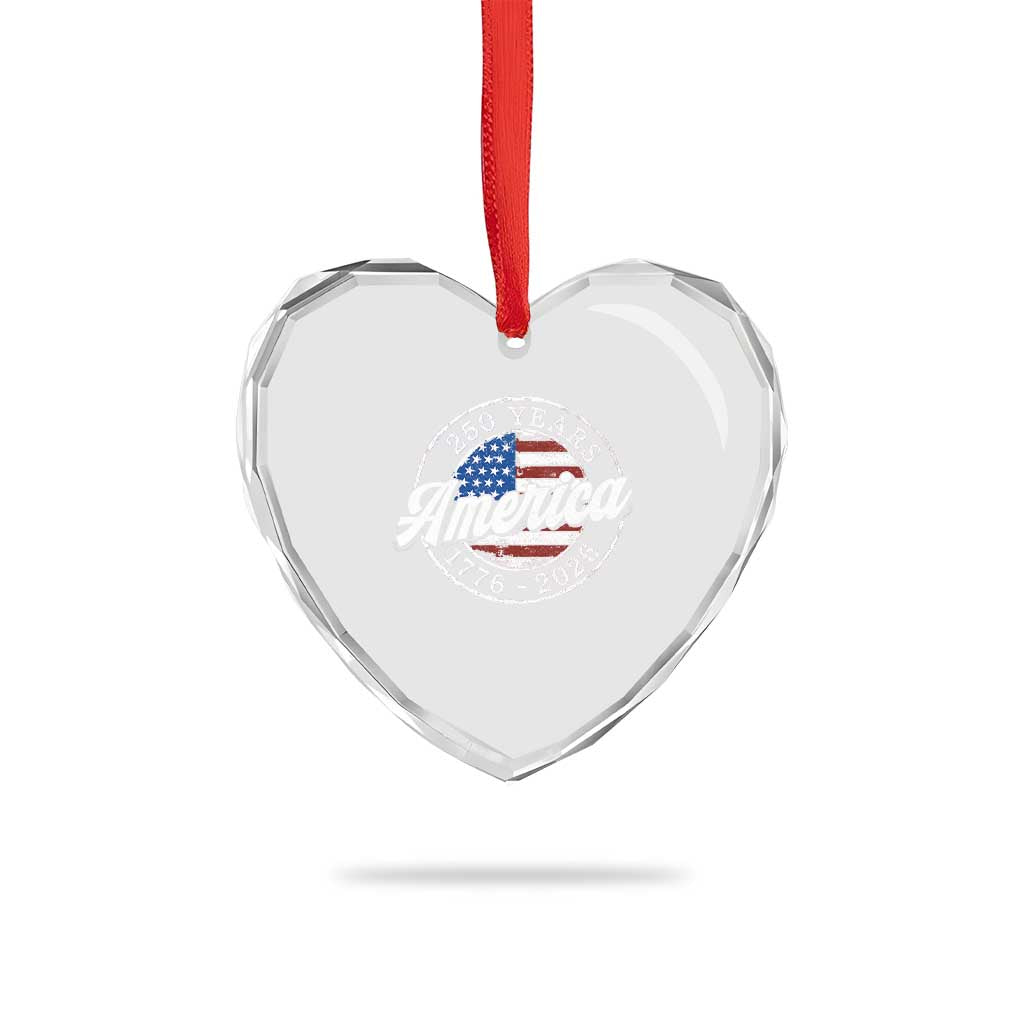 America 250 Years 1776 2026 Heart Crystal Glass Ornament 250th Anniversary USA Vintage USA Flag