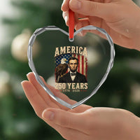 America 250 Years Abraham Lincoln Heart Crystal Glass Ornament Retro Eagle 250th Anniversary USA Flag 1776 2026