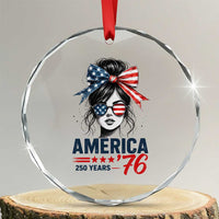 America 250 Years Crystal Glass Ornament 250th Anniversary USA Patriotic Girl Messy Bun 1776 2026