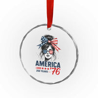 America 250 Years Crystal Glass Ornament 250th Anniversary USA Patriotic Girl Messy Bun 1776 2026