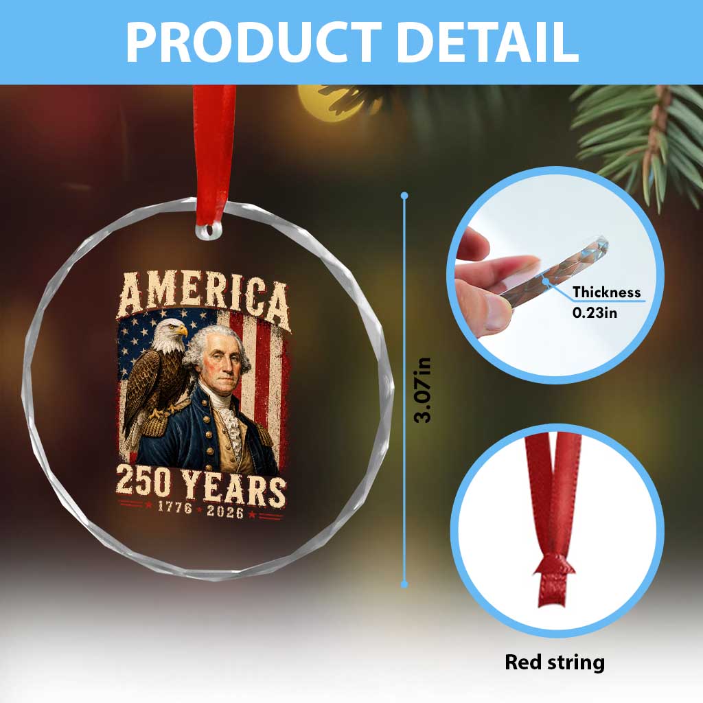 America 250 Years George Washington Crystal Glass Ornament Retro Eagle 250th Anniversary USA Flag 1776 2026