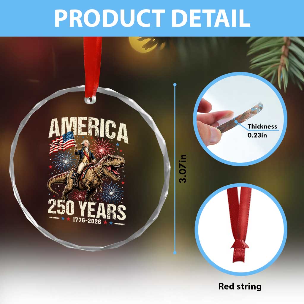 America 250 Years George Washington Riding Tyrannosaurus Rex Crystal Glass Ornament