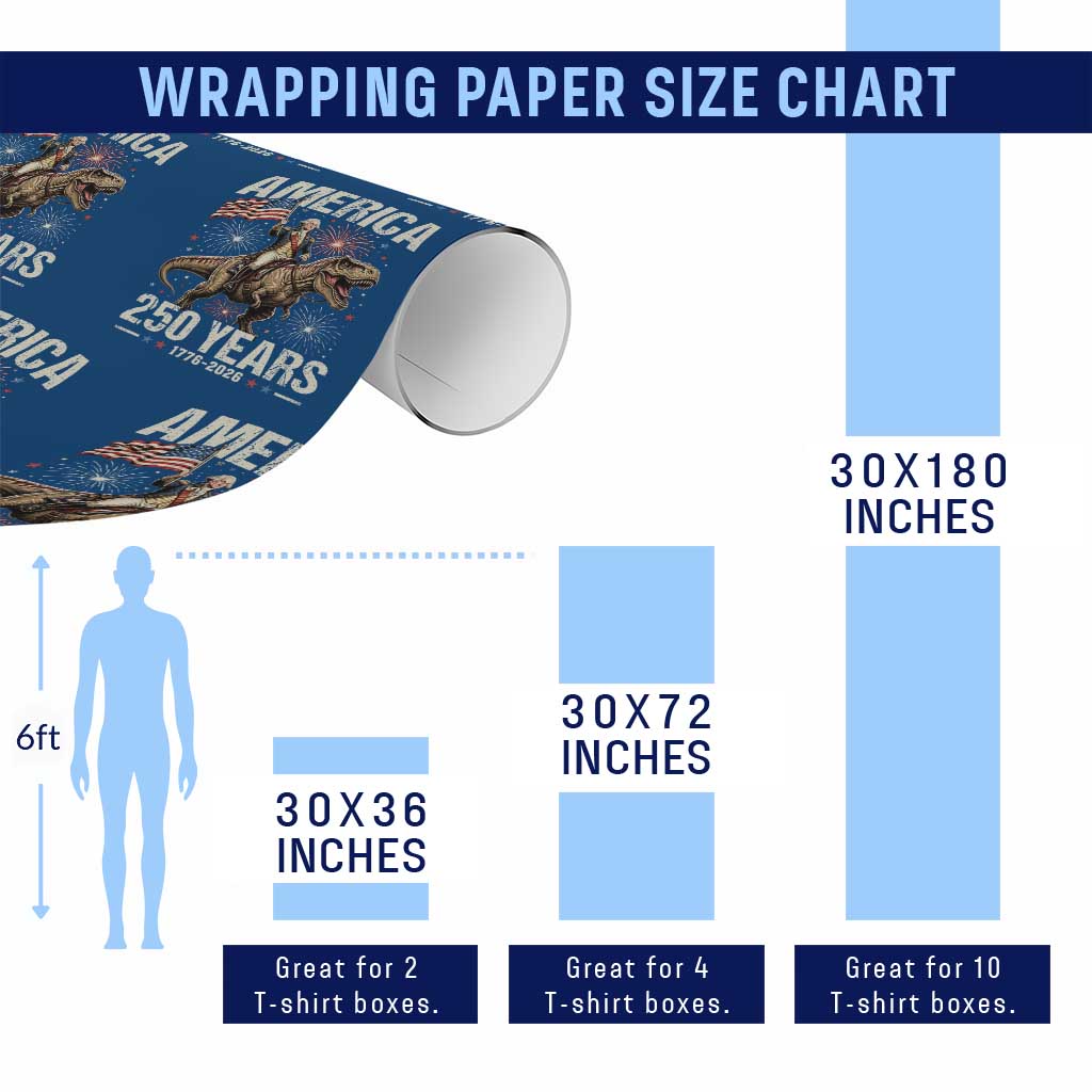 America 250 Years George Washington Riding Tyrannosaurus Rex Wrapping Paper Roll