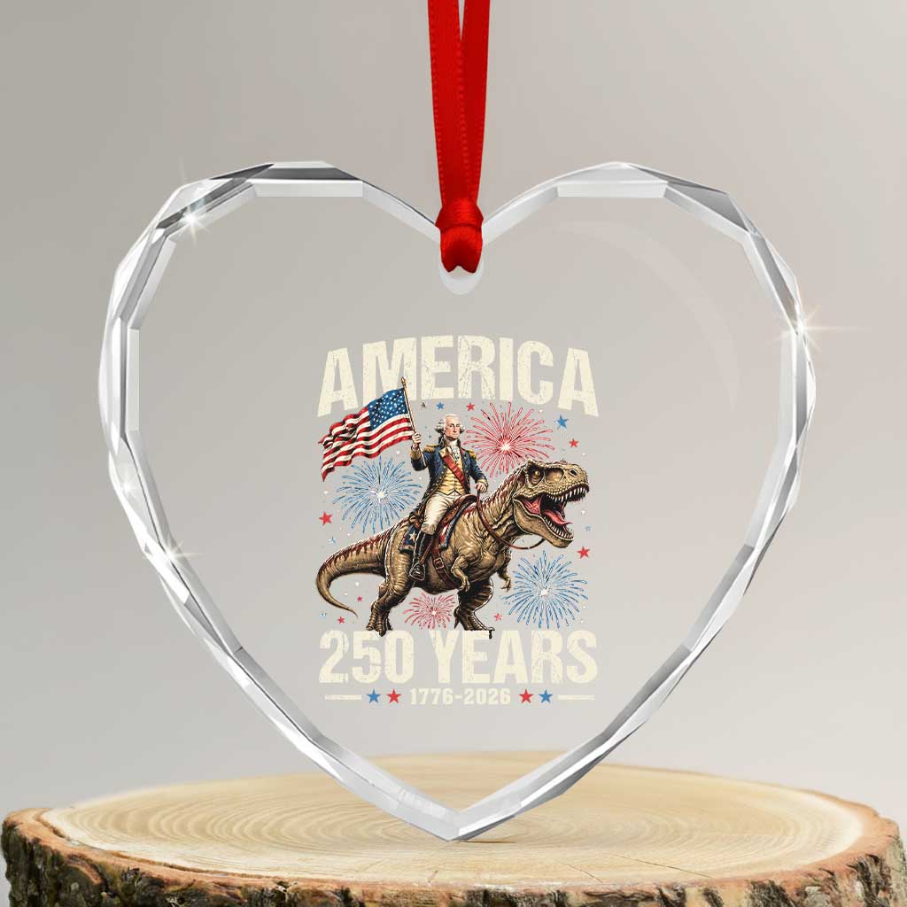 America 250 Years George Washington Riding Tyrannosaurus Rex Heart Crystal Glass Ornament
