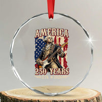 America 250 Years George Washington Rock Star Crystal Glass Ornament Funny Electric Guitar Player Vintage American Flag 1776 to 2026 Semiquincentennial