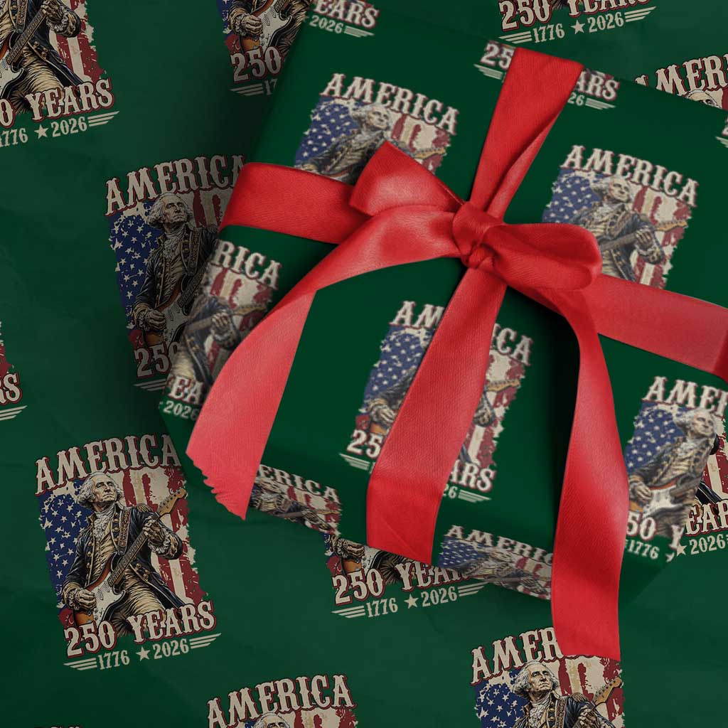 America 250 Years George Washington Rock Star Wrapping Paper Roll Funny Electric Guitar Player Vintage American Flag 1776 to 2026 Semiquincentennial