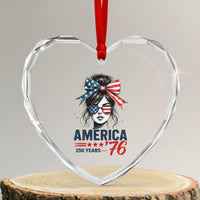 America 250 Years Heart Crystal Glass Ornament 250th Anniversary USA Patriotic Girl Messy Bun 1776 2026