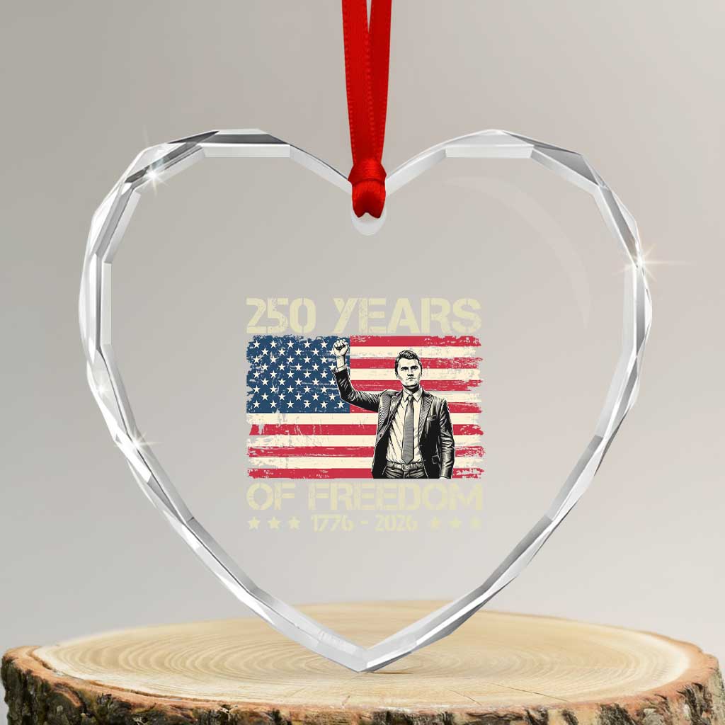 America 250 Years Heart Crystal Glass Ornament Charlie Kirk American Flag Freedom