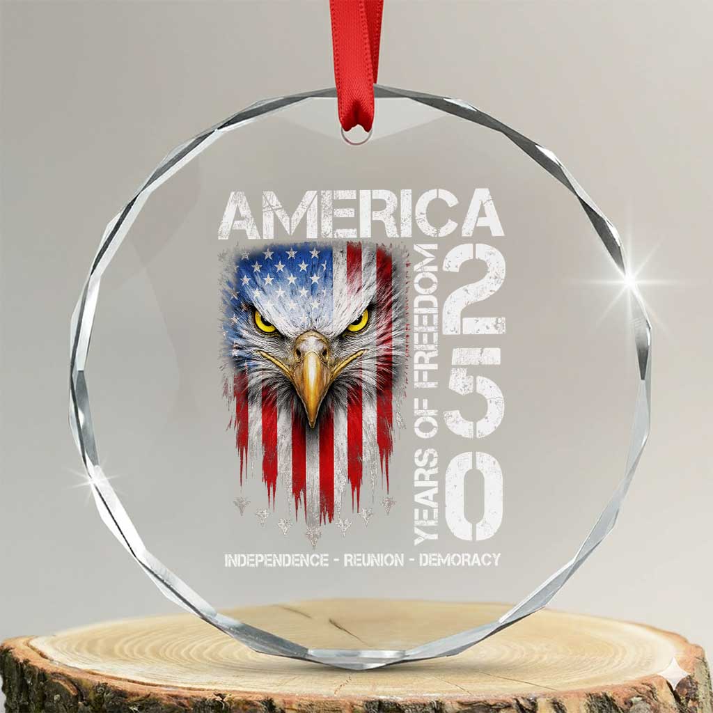 America 250 Years Of Freedom Crystal Glass Ornament USA Anniversary Bald Eagle Patriotic Jets