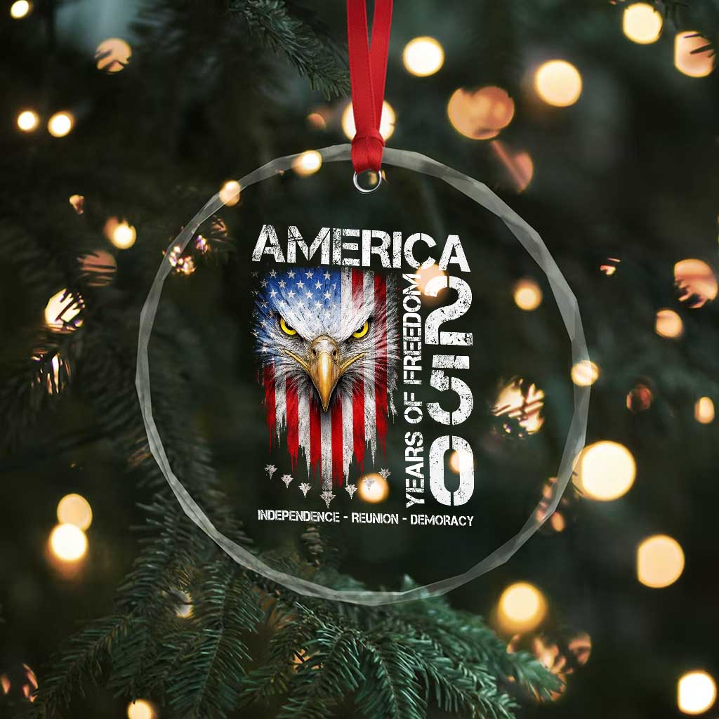 America 250 Years Of Freedom Crystal Glass Ornament USA Anniversary Bald Eagle Patriotic Jets