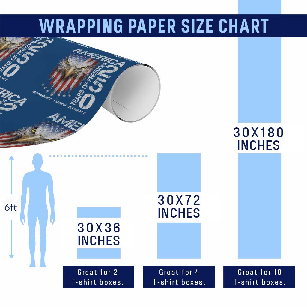 America 250 Years Of Freedom Wrapping Paper Roll USA Anniversary Bald Eagle Patriotic Jets