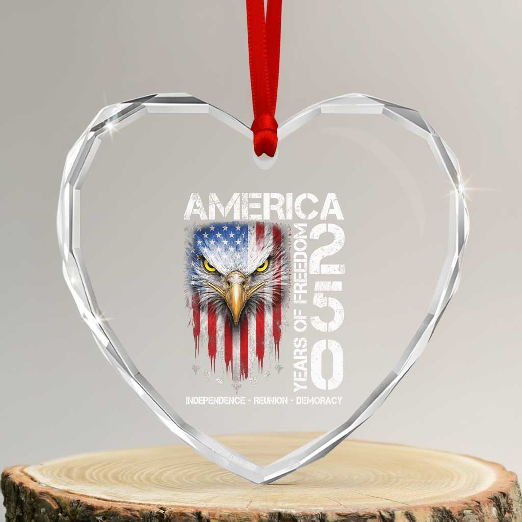 America 250 Years Of Freedom Heart Crystal Glass Ornament USA Anniversary Bald Eagle Patriotic Jets
