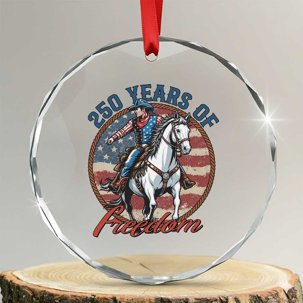 America 250th Anniversary Crystal Glass Ornament American Flag Cowboy Rodeo 4th of July