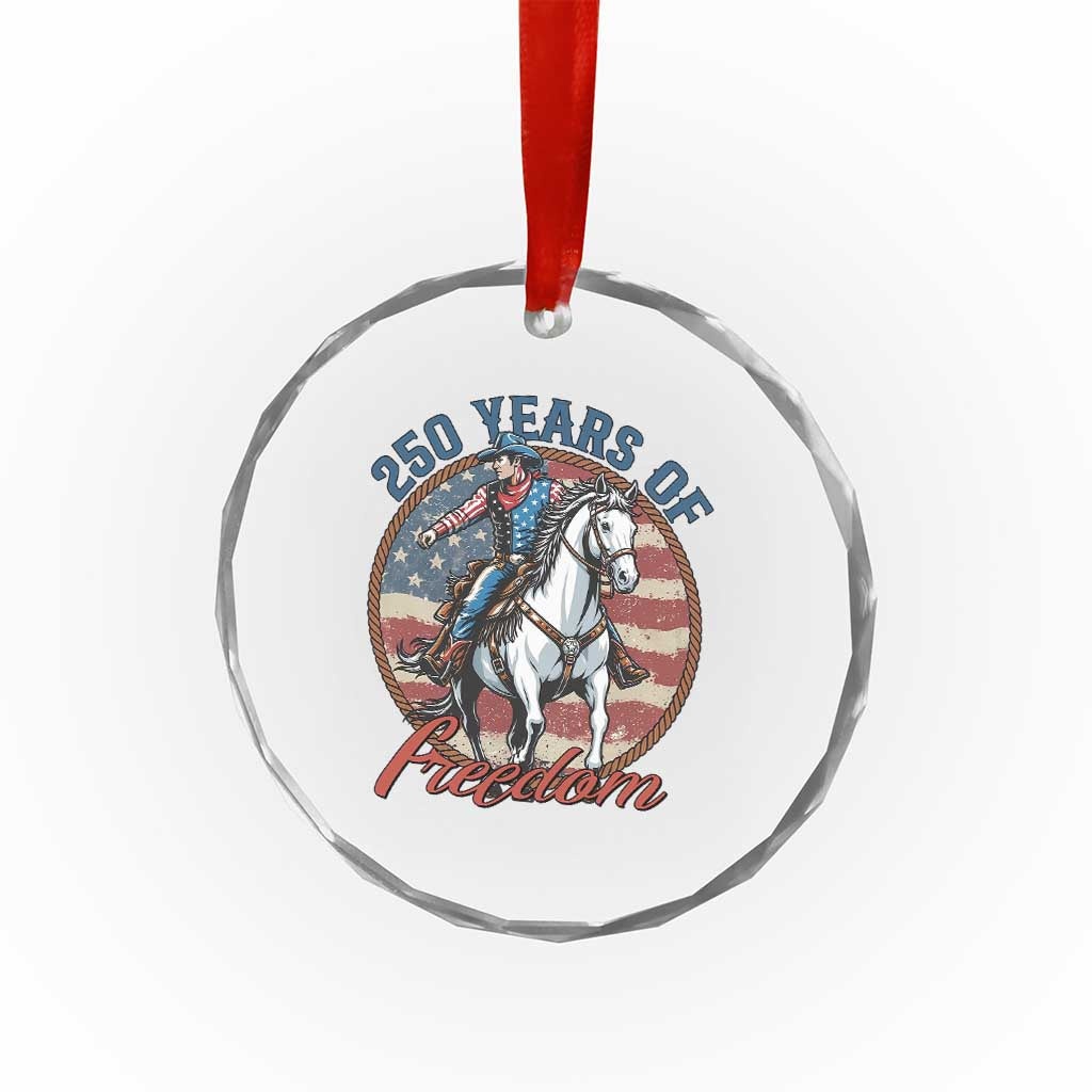 America 250th Anniversary Crystal Glass Ornament American Flag Cowboy Rodeo 4th of July