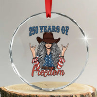 America 250th Anniversary Crystal Glass Ornament Western Cowgirl American Flag 4th of July