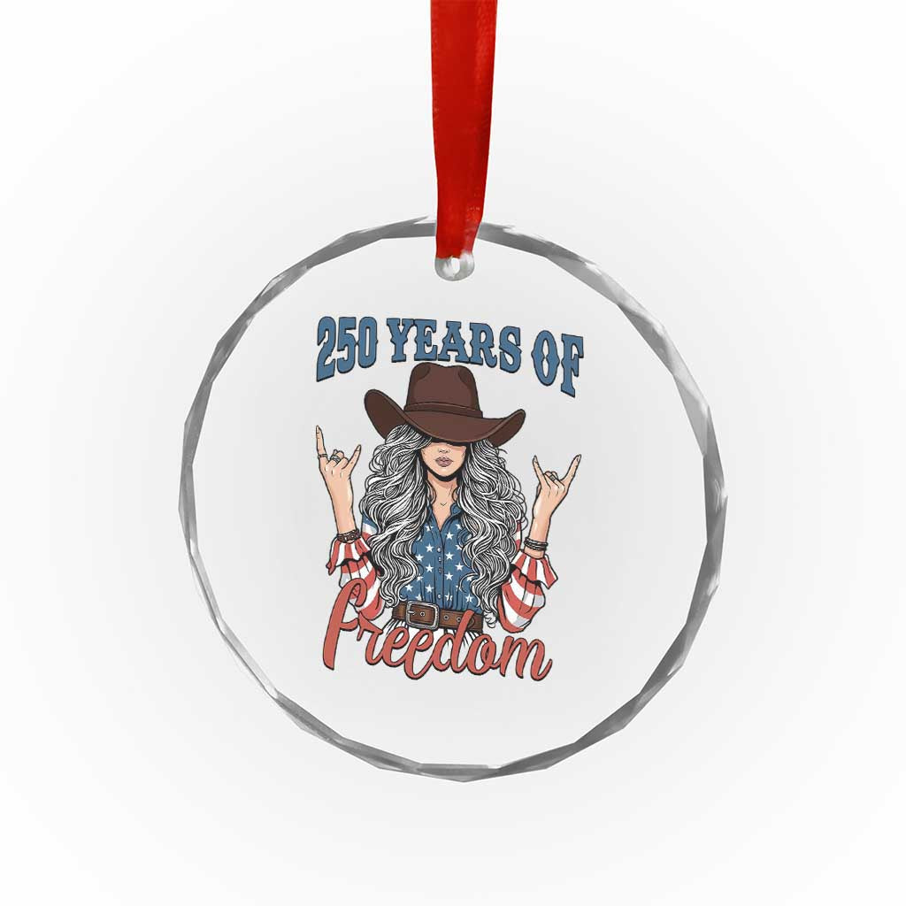 America 250th Anniversary Crystal Glass Ornament Western Cowgirl American Flag 4th of July