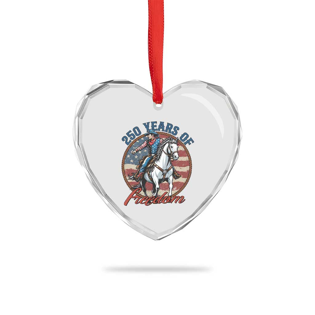America 250th Anniversary Heart Crystal Glass Ornament American Flag Cowboy Rodeo 4th of July