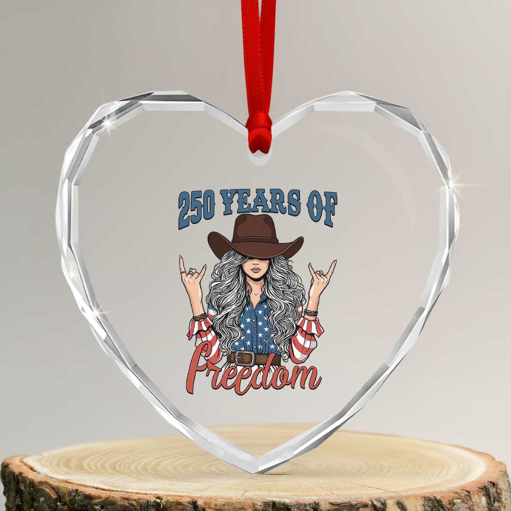 America 250th Anniversary Heart Crystal Glass Ornament Western Cowgirl American Flag 4th of July