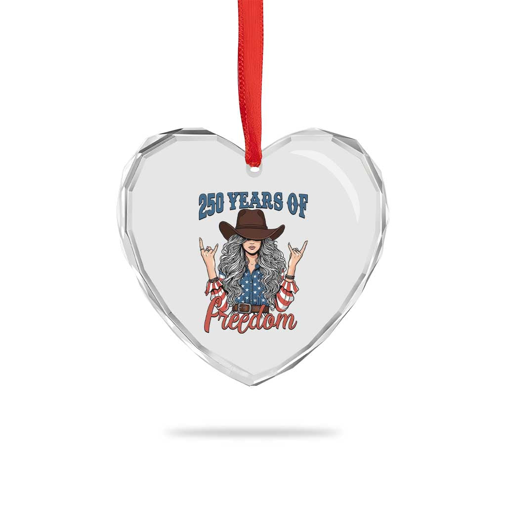 America 250th Anniversary Heart Crystal Glass Ornament Western Cowgirl American Flag 4th of July