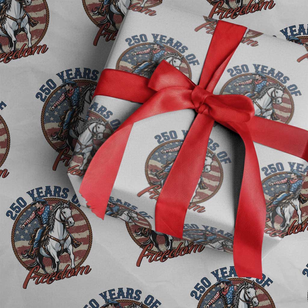 America 250th Anniversary Wrapping Paper Roll American Flag Cowboy Rodeo 4th of July