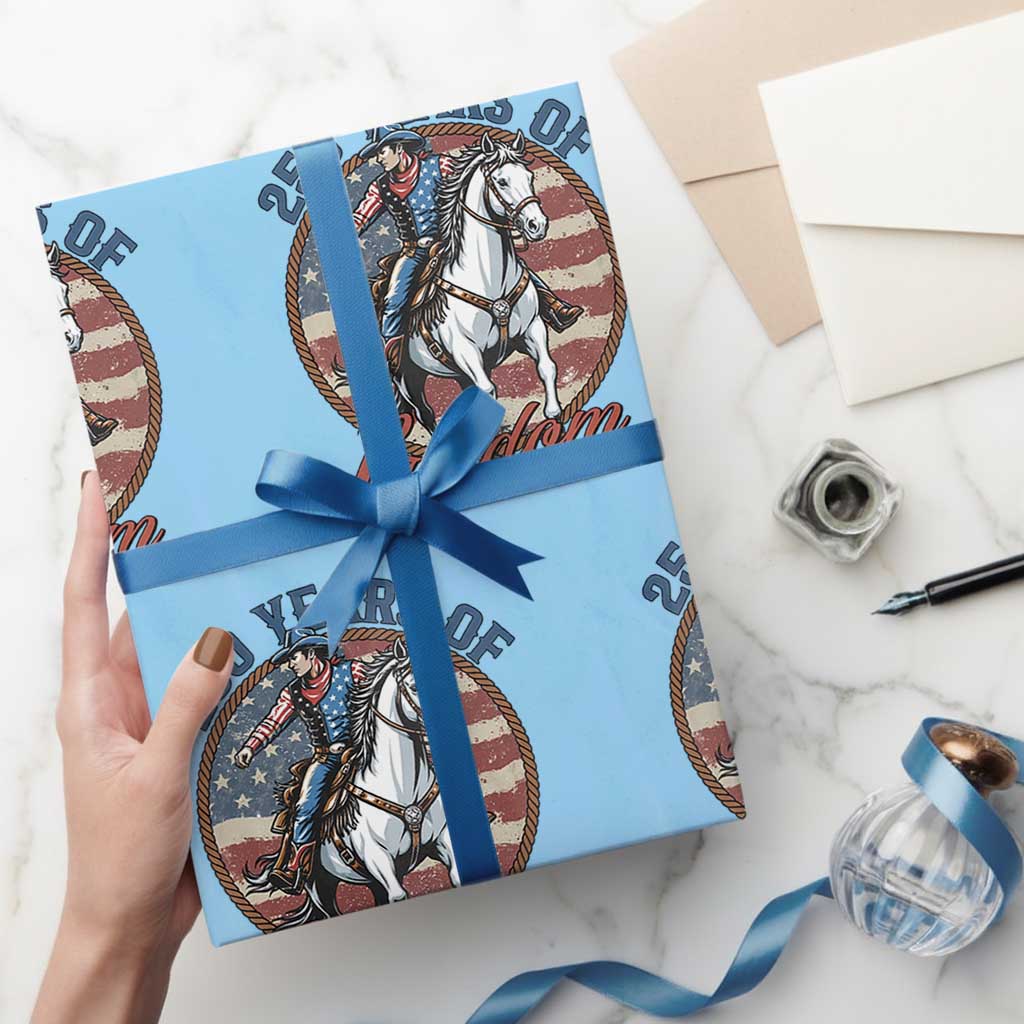 America 250th Anniversary Wrapping Paper Roll American Flag Cowboy Rodeo 4th of July