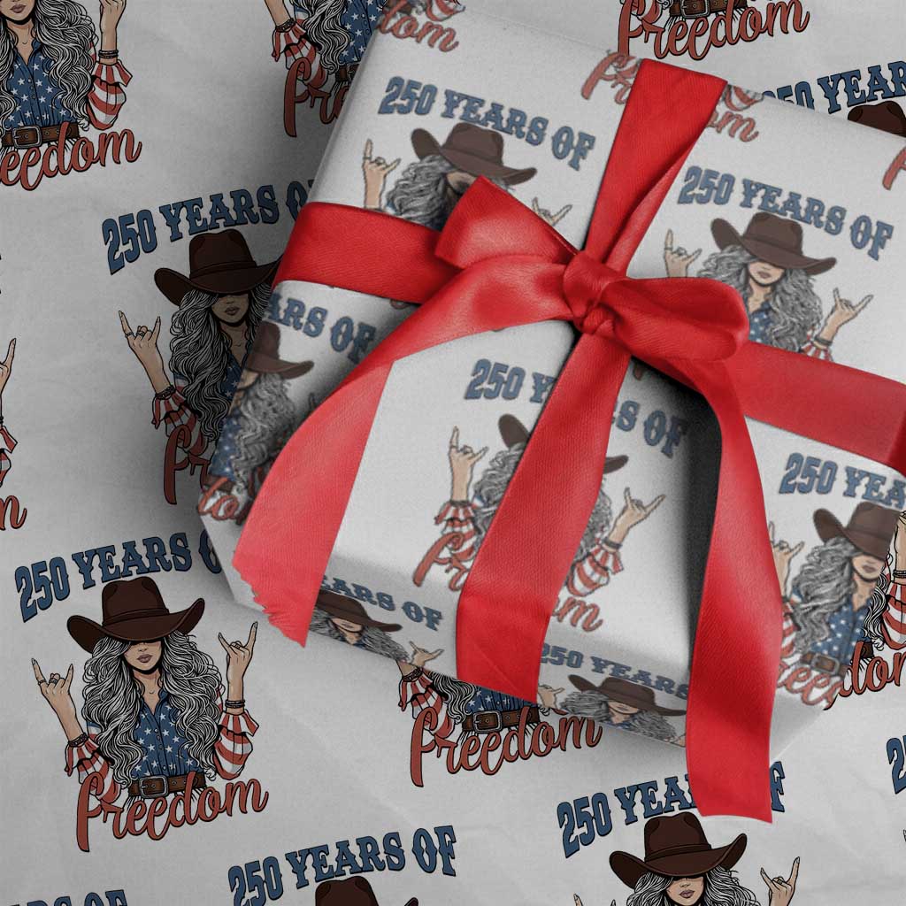 America 250th Anniversary Wrapping Paper Roll Western Cowgirl American Flag 4th of July