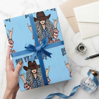 America 250th Anniversary Wrapping Paper Roll Western Cowgirl American Flag 4th of July