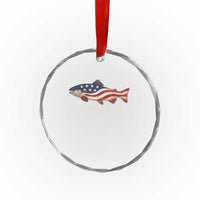 America 250th Anniversary Patriotic Fish Graphic Crystal Glass Ornament American Flag Salmon Trout Fishing 1776 to 2026 Semiquincentennial