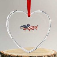 America 250th Anniversary Patriotic Fish Graphic Heart Crystal Glass Ornament American Flag Salmon Trout Fishing 1776 to 2026 Semiquincentennial