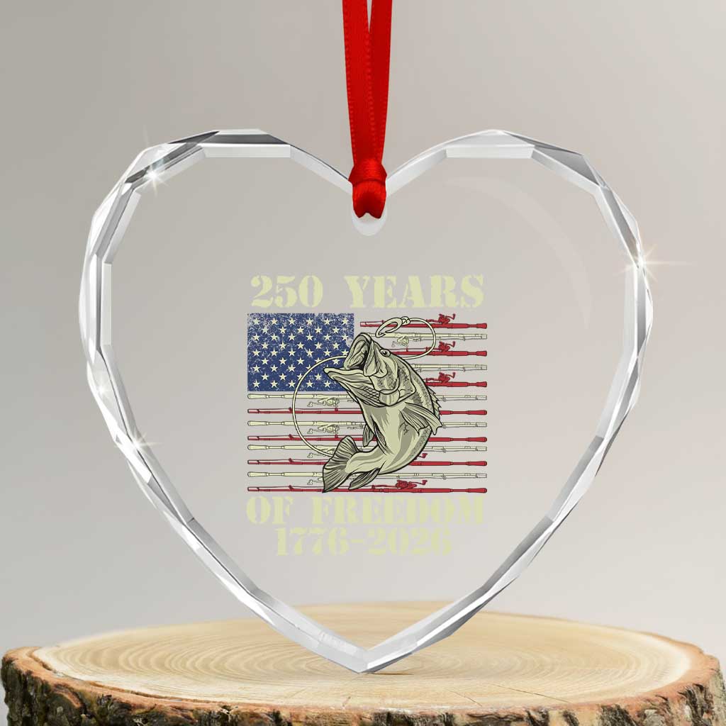America 250th Bass Fishing American Flag Heart Crystal Glass Ornament