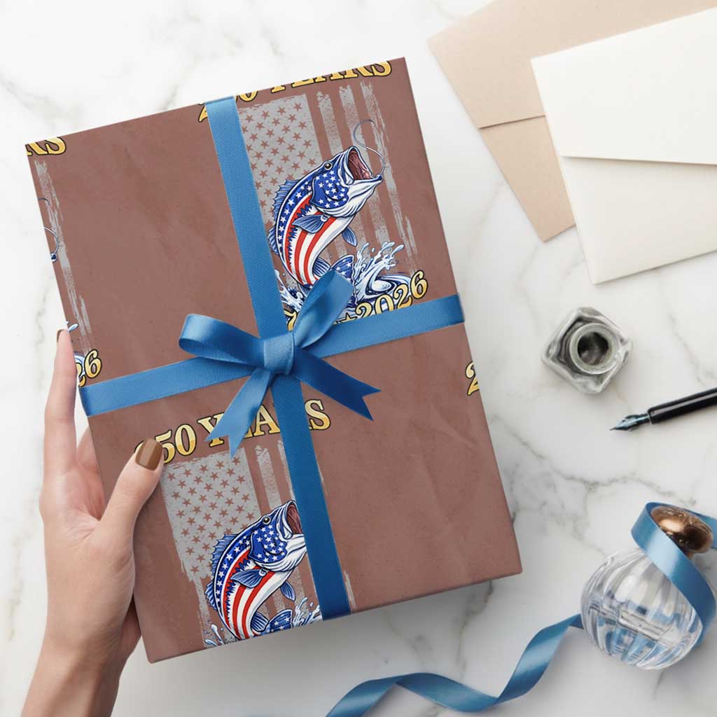 America 250th Fishing Wrapping Paper Roll Patriotic Fisherman American Flag