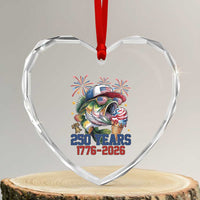America 250th Fishing Heart Crystal Glass Ornament Patriotic Bass Fish American Flag