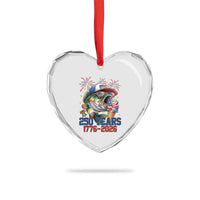 America 250th Fishing Heart Crystal Glass Ornament Patriotic Bass Fish American Flag