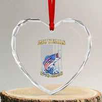 America 250th Fishing Heart Crystal Glass Ornament Patriotic Fisherman American Flag