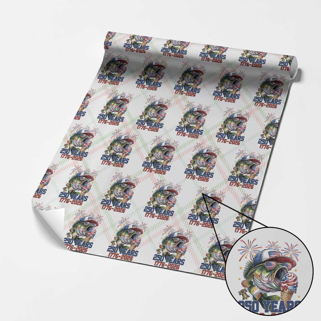America 250th Fishing Wrapping Paper Roll Patriotic Bass Fish American Flag