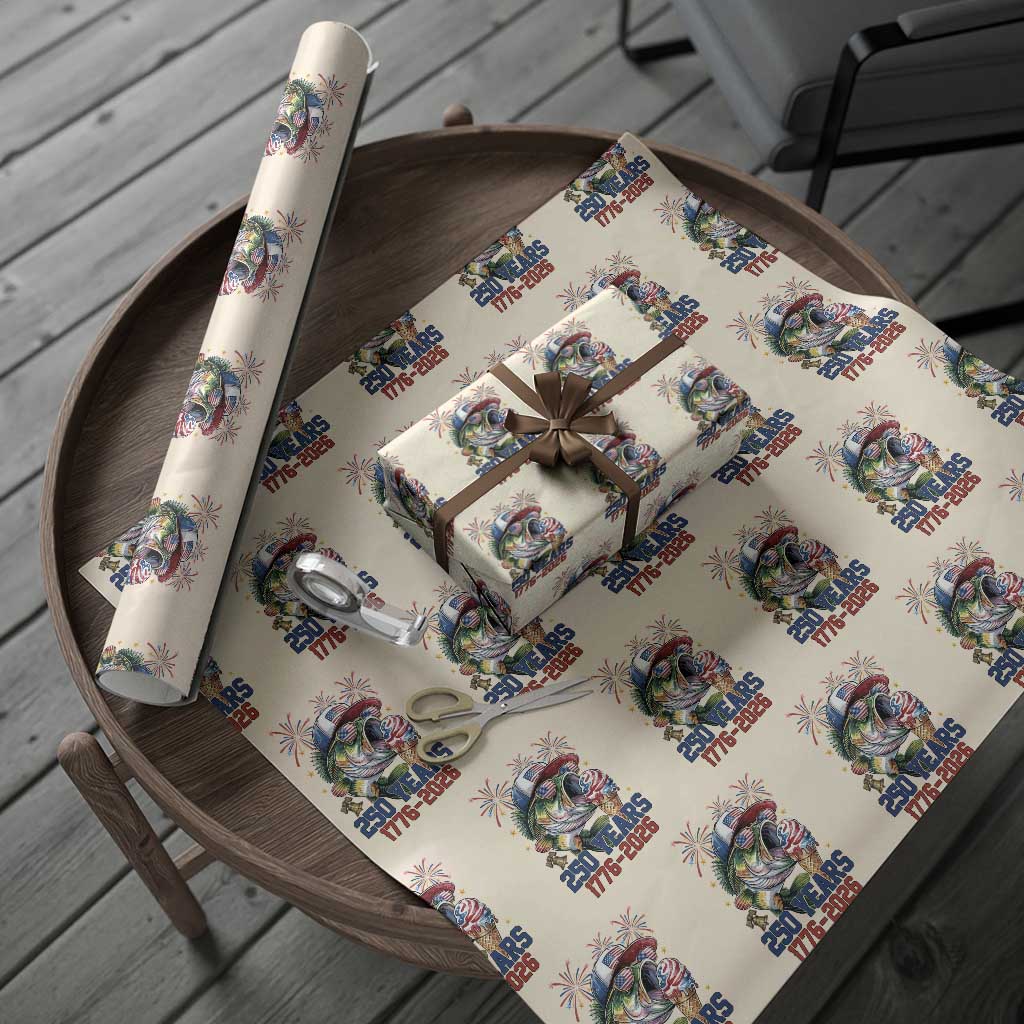 America 250th Fishing Wrapping Paper Roll Patriotic Bass Fish American Flag