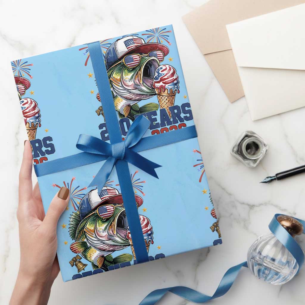 America 250th Fishing Wrapping Paper Roll Patriotic Bass Fish American Flag